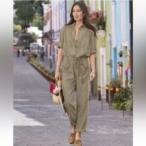 Sundance Wayside Cargo Utility Jumpsuit Vintage Wash Green Sage Sz Small